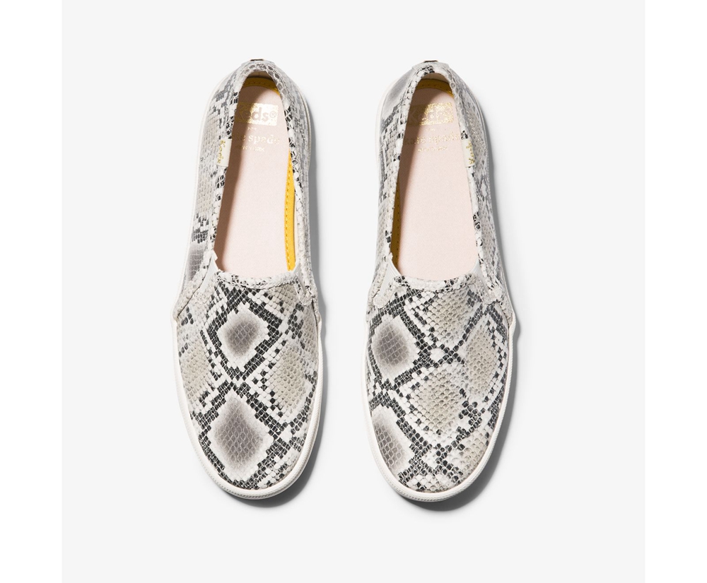 Slip Ons Keds Femme Blanche/Noir - Kate Spade New York Double Decker Snake Cuir - 043-DOJBFH